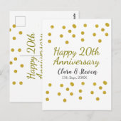 輝くゴールドドットで幸せな20周年結婚記念日 ポストカード (正面/裏面)