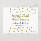 輝くゴールドドットで幸せな20周年結婚記念日 ポストカード (裏面)