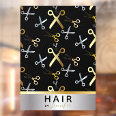 輝くゴールド＆シルバーのはさみ柄の美容師さん ウィンドウサイン (シート2)