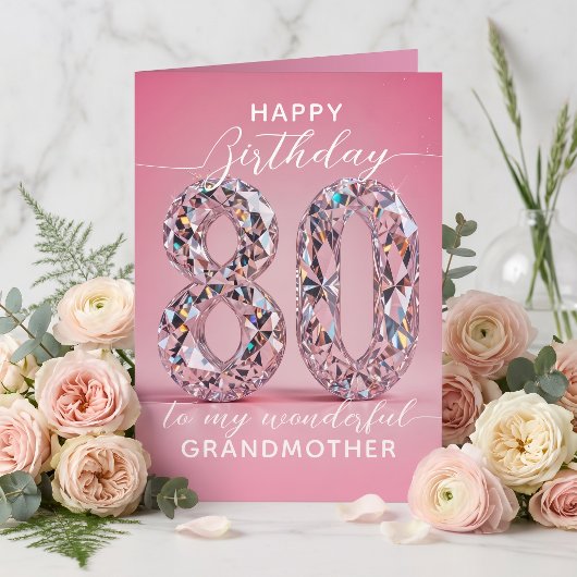 輝くシャイニーグラマラス ピンクダイヤモンド 80歳の誕生日 カード