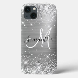輝くシルバーフォイルのエレガントモノグラム iPhone 13ケース