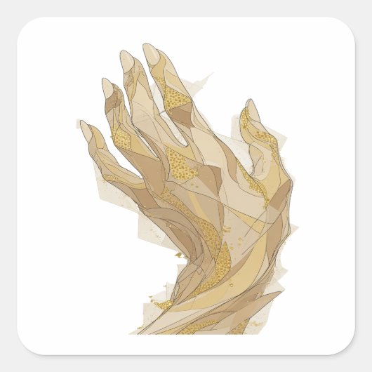 輝くシルバーGOLDEN+HANDSステッカー印刷 スクエアシール (正面)