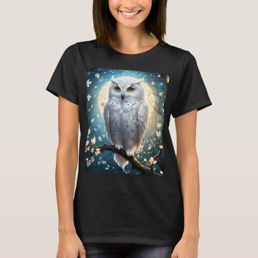 輝くシロフクロウと月 Tシャツ (正面)