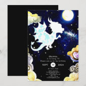 輝くシンプルなドラゴンの誕生日 招待状 (正面/裏面)