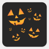 輝くジャック・オ・ランタン 顔 ハロウィン デザイン スクエアシール (正面)