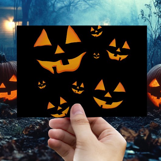輝くジャック・オ・ランタン　顔　ハロウィン　デザイン ポストカード
