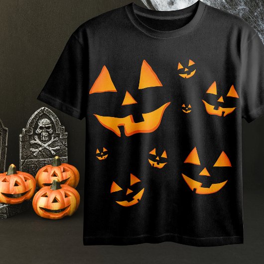 輝くジャック・オ・ランタン 顔 ハロウィン デザイン Tシャツ