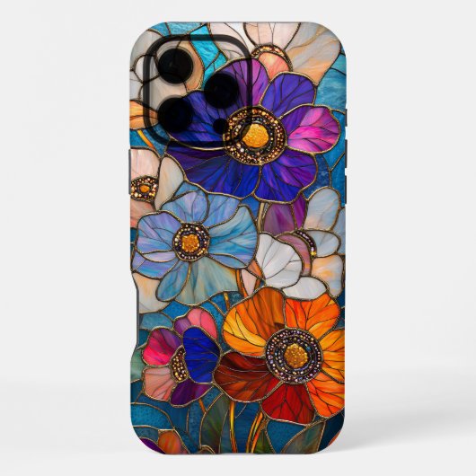 輝くステンドグラスの花の傑作 iPhoneケース (裏面)