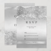 輝くスパークルシルバーグリッターRSVP 招待状 (正面/裏面)