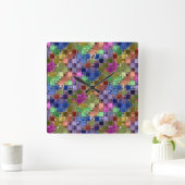 輝くタイル宝石モザイクアート スクエア壁時計 (ホーム)