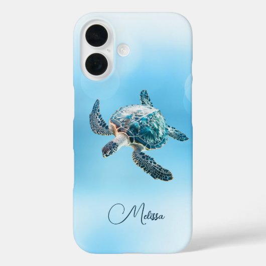 輝くターコイズブルーのウミガメ | 海岸風景 Case-Mate iPhoneケース (裏面)