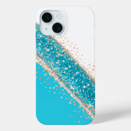 輝くターコイズブルーのスパークルスマホケース iPhone 15ケース