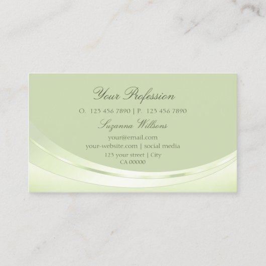 輝くダイヤモンドと豪華なパステルセージ緑 名刺 (裏面)