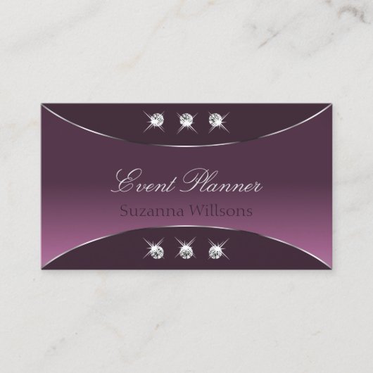 輝くダイヤモンドを使用した高貴な紫色のシルバーデコール 名刺 (正面)