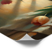 輝くチューリップが花瓶に並ぶ ポスター (角)