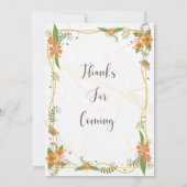 輝くチューリップのロマンス オレンジの至福 黄金のフレーム 招待状 (裏面)