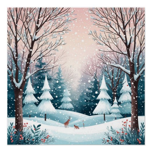輝くツリーの雪のクリスマスキャビン ポスター (正面)