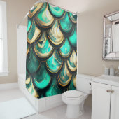 「輝くティール(緑がかった色)と金ゴールドの人魚はかりで測」 シャワーカーテン (インサイチュ)