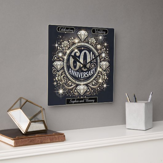 輝くトリビュート:60周年デザイン スクエア壁時計 (オフィス)