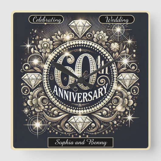 輝くトリビュート:60周年デザイン スクエア壁時計 (正面)