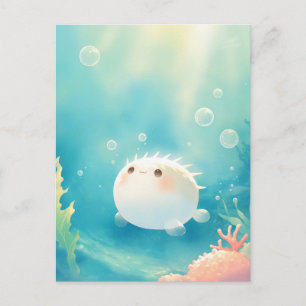 輝くトロピカルオーシャンの中のかわいいフグ ポストカード