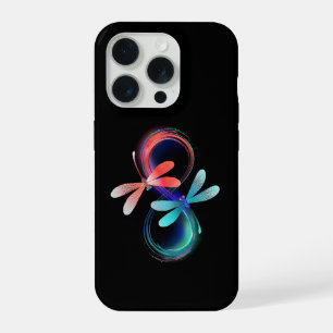 輝くトンボのあるインフィニティ iPhone 15 PROケース
