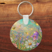 輝くトンボのいる野の花の草原 キーホルダー (正面)