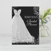 輝くドレス 白 黒 ウェディング ブライダル シャワー用 招待状 (スタンド正面)