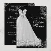 輝くドレス 白 黒 ウェディング ブライダル シャワー用 招待状 (正面/裏面)
