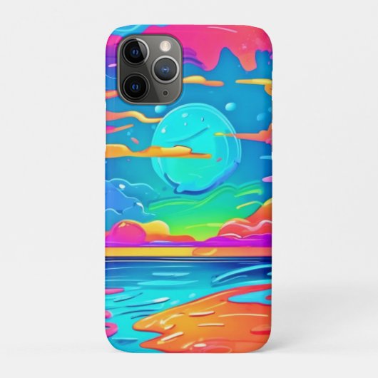 輝くネオンの夕日が沈む海の波 Case-Mate iPhoneケース (裏)