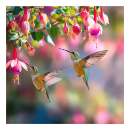 輝くハチドリとフクシアの花舞 フォトプリント