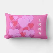輝くハートのバレンタイン ピンクの名入れ ランバークッション (正面)