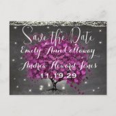 輝くパープルハートの葉の木の結婚式 案内ポストカード (正面)