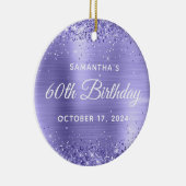 輝くパープルブルーの箔60歳の誕生日 セラミックオーナメント (右)