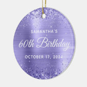 輝くパープルブルーの箔60歳の誕生日 セラミックオーナメント (左)