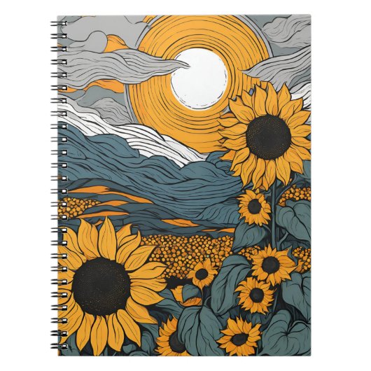 輝くヒマワリと天空のCを持つノート ノートブック (正面)