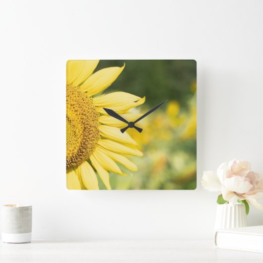 輝くヒマワリ スクエア壁時計 (ホーム)