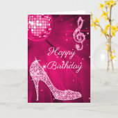 輝くヒール熱いピンクディスコボール カード (黄色い花)