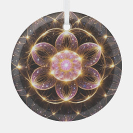 輝くピンクの華 ガラスオーナメント