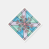 輝くピンクの雪の結晶 スタンダードカクテルナプキン (角)