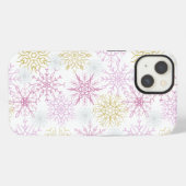 輝くピンクの雪の結晶 iPhoneケース (裏面横)