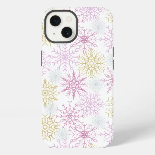 輝くピンクの雪の結晶 iPhoneケース (裏面)