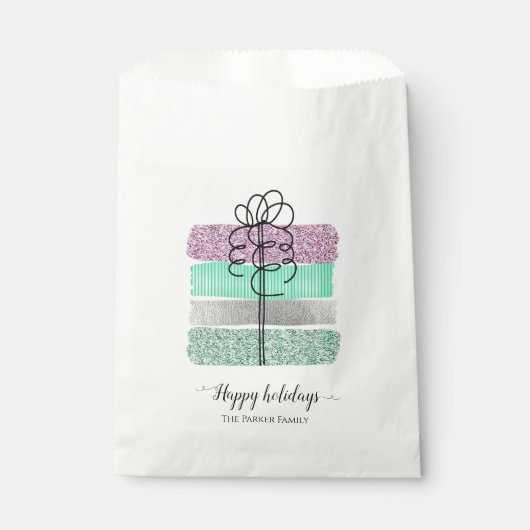 輝くファンシーギフト包まれたハッピーホリデー フェイバーバッグ (正面)