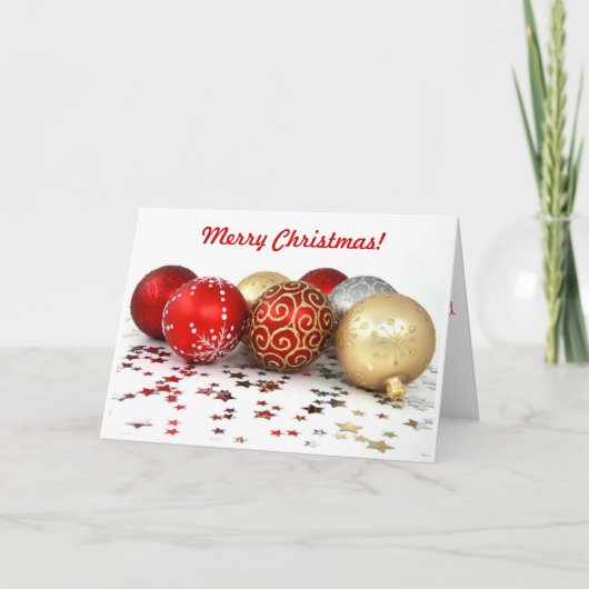 輝くファンシー星のクリスマスボールオーナメント シーズンカード (正面)