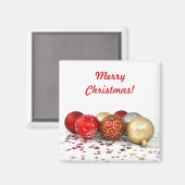 輝くファンシー星のクリスマスボールオーナメント マグネット (正面/裏面)