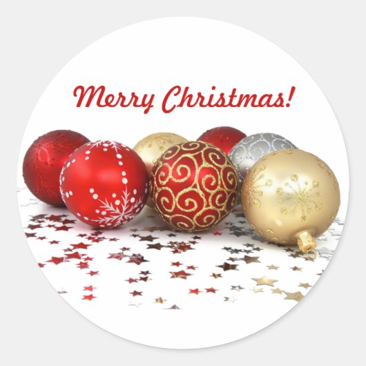 輝くファンシー星のクリスマスボールオーナメント ラウンドシール (正面)