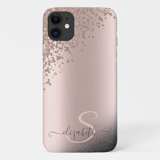輝くブラック+ダイヤモンド+バラエティゴールドモノグラム Case-Mate iPhoneケース (裏面)