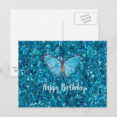 輝くブルーのグリッター テンプレートお誕生日おめでとう ポストカード (正面/裏面)