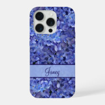 輝くブルーハイドレンジアの花柄iPhone Xケース
