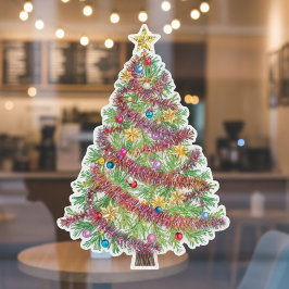 輝くホリデークリスマスツリー窓用ステッカー ウィンドウサイン
